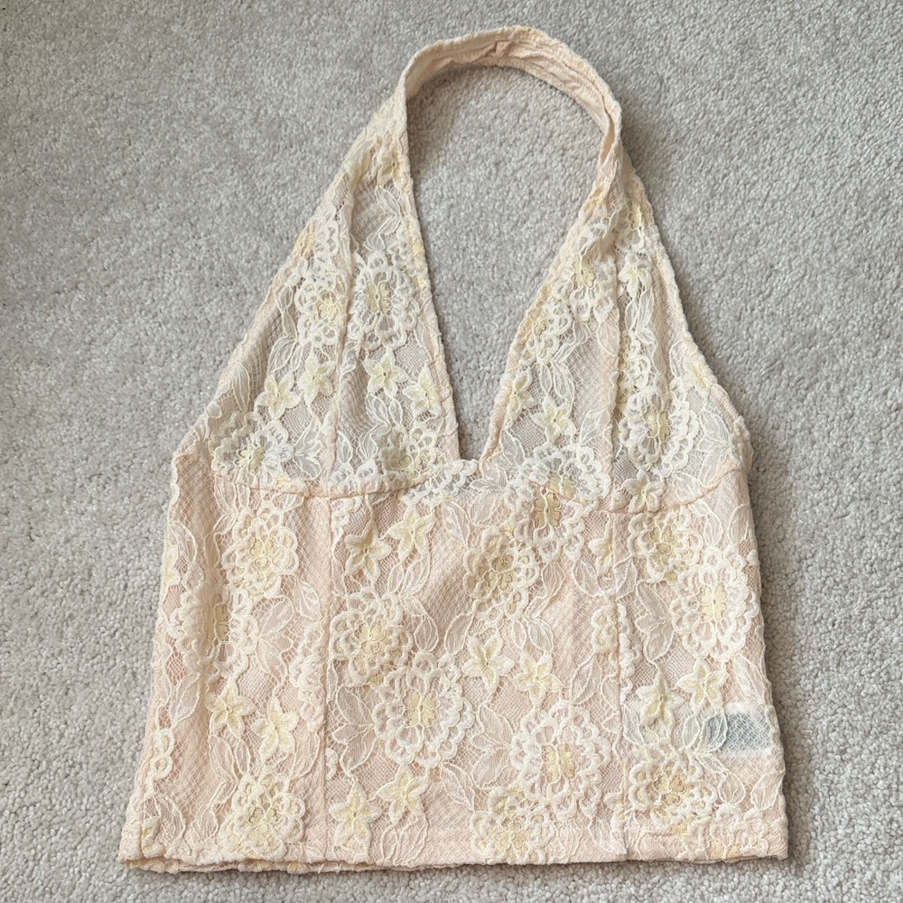 SHEIN Lace Halter Top in Cream